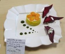 Mousseline de céleri et son émulsion de mâche à l'huile de noix, betterave et chantilly au bleu de causse-thermomix