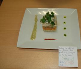 Tartare de cabillaud aux légumes d'hiver, persillade et vinaigrette au bleu des causses-thermomix