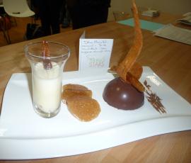 Dôme chocolats-caramel - tuiles croustillantes - crème anglaise au chocolat blanc-thermomix