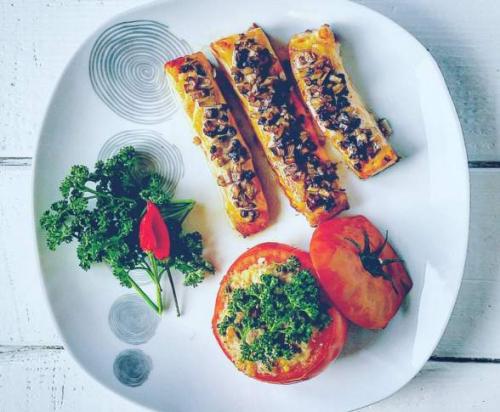 Pavés de saumon gratinés aux champignons et tomates provençales (tupperware)-thermomix