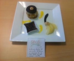 Vulcano dolce et son coulis d'orange accompagné de sa crème brûlée chocolat-orange-cannelle-thermomix