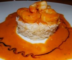 Gambas sauce thaï sur timbale de riz bio
